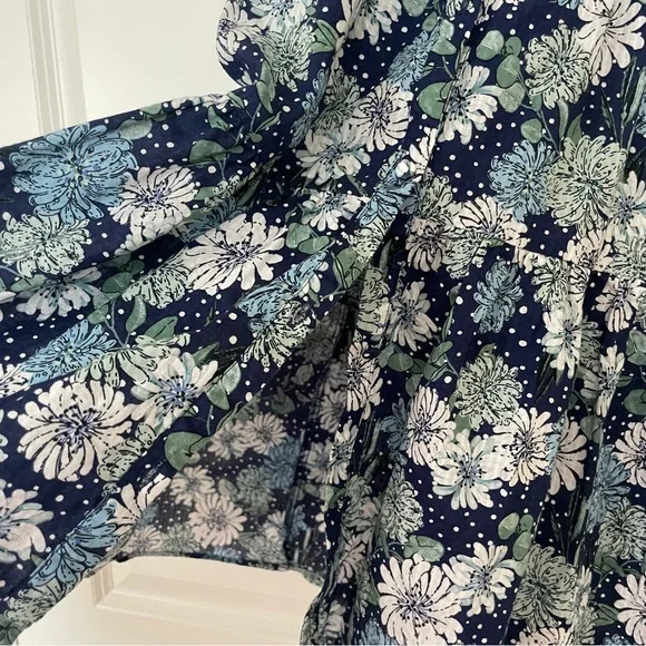 Uniqlo x Paul & Joe Navy Blue Floral Button Down Puff Sleeve Tiered Dress Size M - Picture 7 of 16